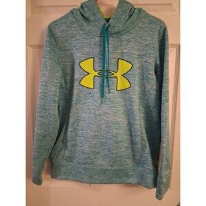 Under Armour ColdGear Hoodie Women’s Medium Teal Space Dye Yellow Logo Fleece